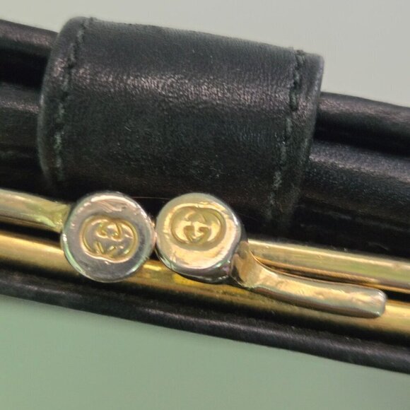 Gucci Vintage Black Coated Long Wallet Logo Kisslock Snap Trifold 035-001-0264 - Picture 5 of 10